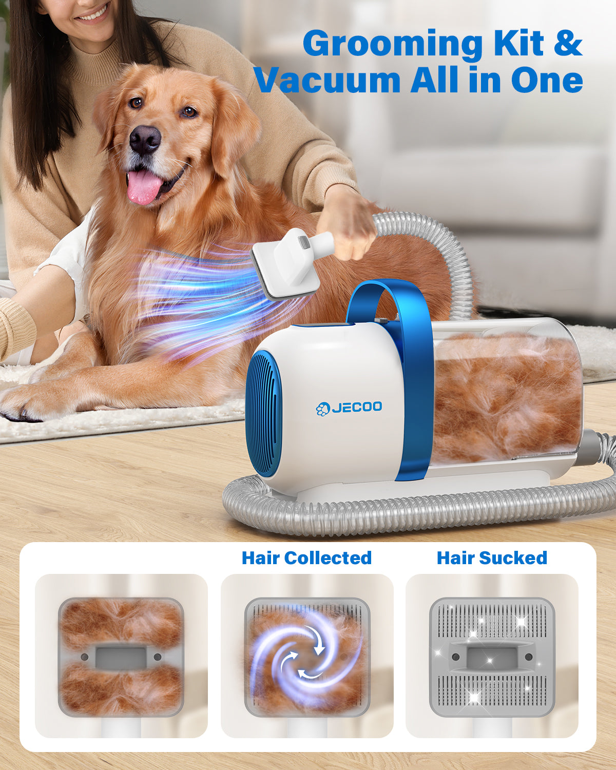Jecoo Dog Grooming Kit & Dog Hair Vacuum with Clippers and Brush