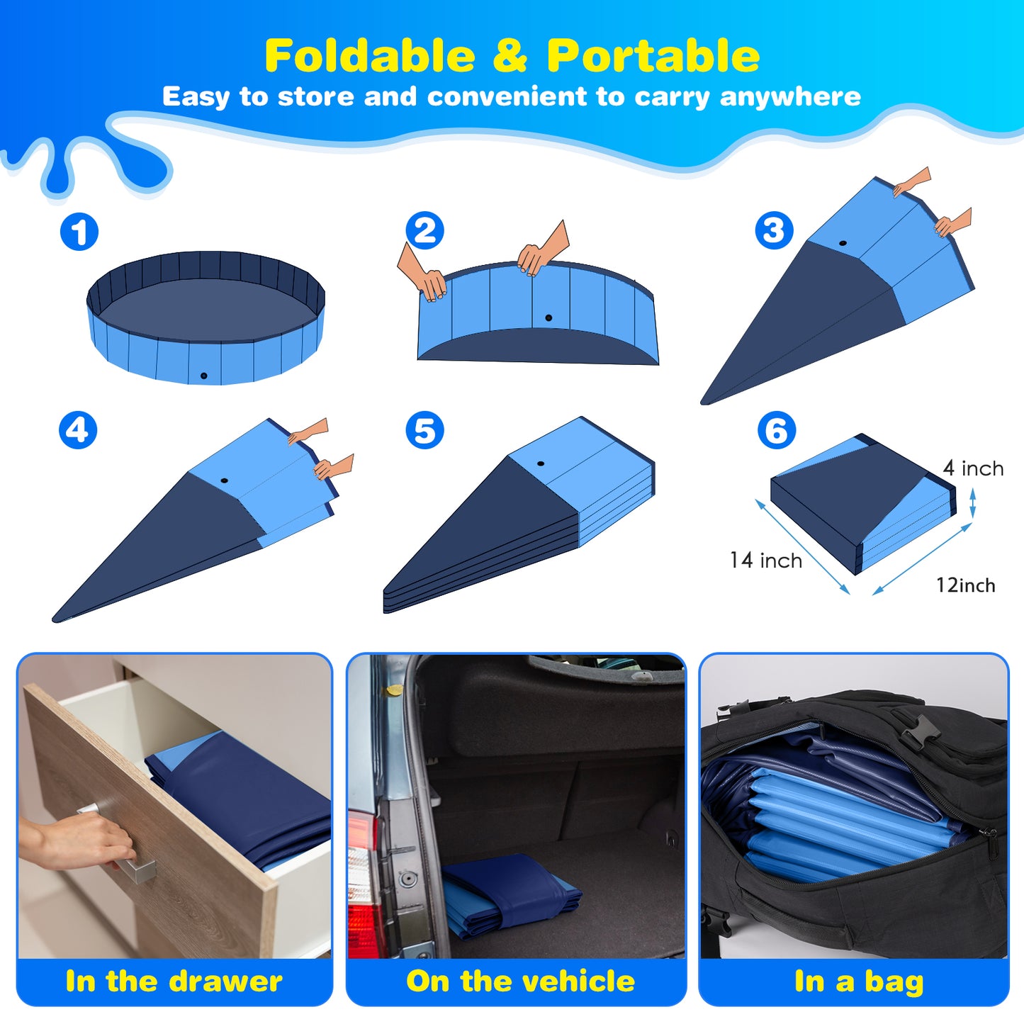 Jecoo Dog Pool for Large Dogs Foldable Kiddie Pool Hard Plastic