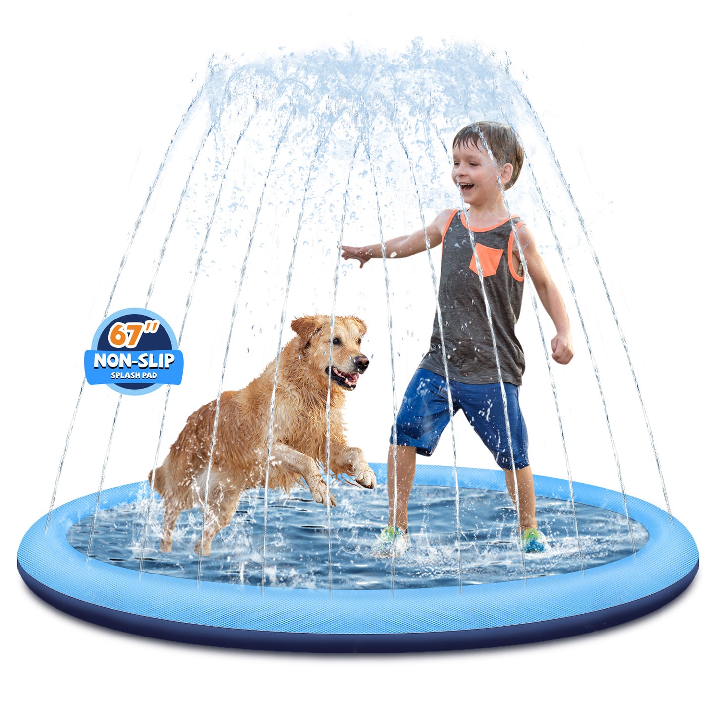 Jecoo Splash Pad for Kids and Dog, Non Slip Thicken Sprinkler Dog Pool Summer Outdoor Water Toys for Backyard