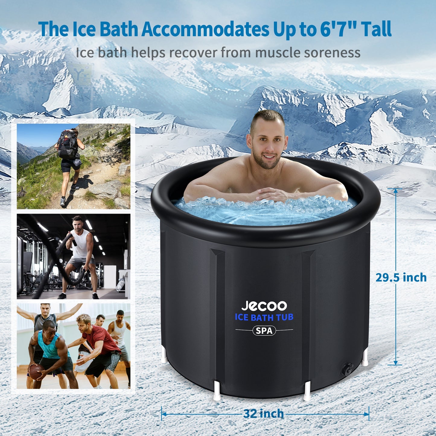 Jecoo Ice Bath Tub for Athletes, Heavy Duty Cold Plunge Tub Portable Cold Plunge for Adults Ice Baths Cold Water Therapy for Recovery at Home, Gyms, Indoor Outdoor