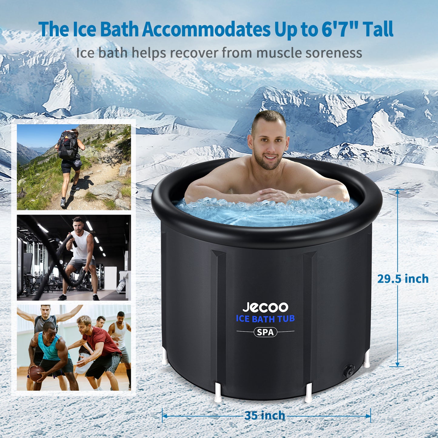 Jecoo Ice Bath Tub for Athletes, Heavy Duty Cold Plunge Tub Portable Cold Plunge for Adults Ice Baths Cold Water Therapy for Recovery at Home, Gyms, Indoor Outdoor