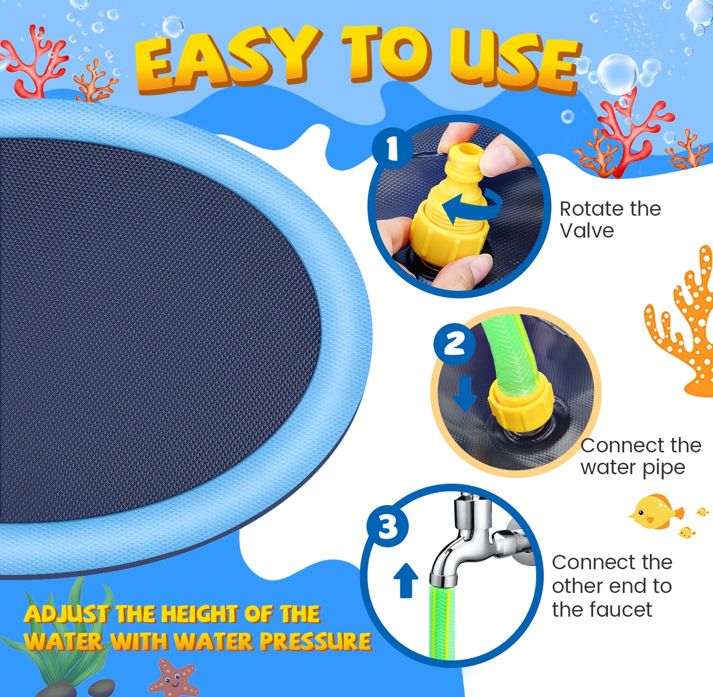 Jecoo Splash Pad for Kids and Dog, Non Slip Thicken Sprinkler Dog Pool Summer Outdoor Water Toys for Backyard
