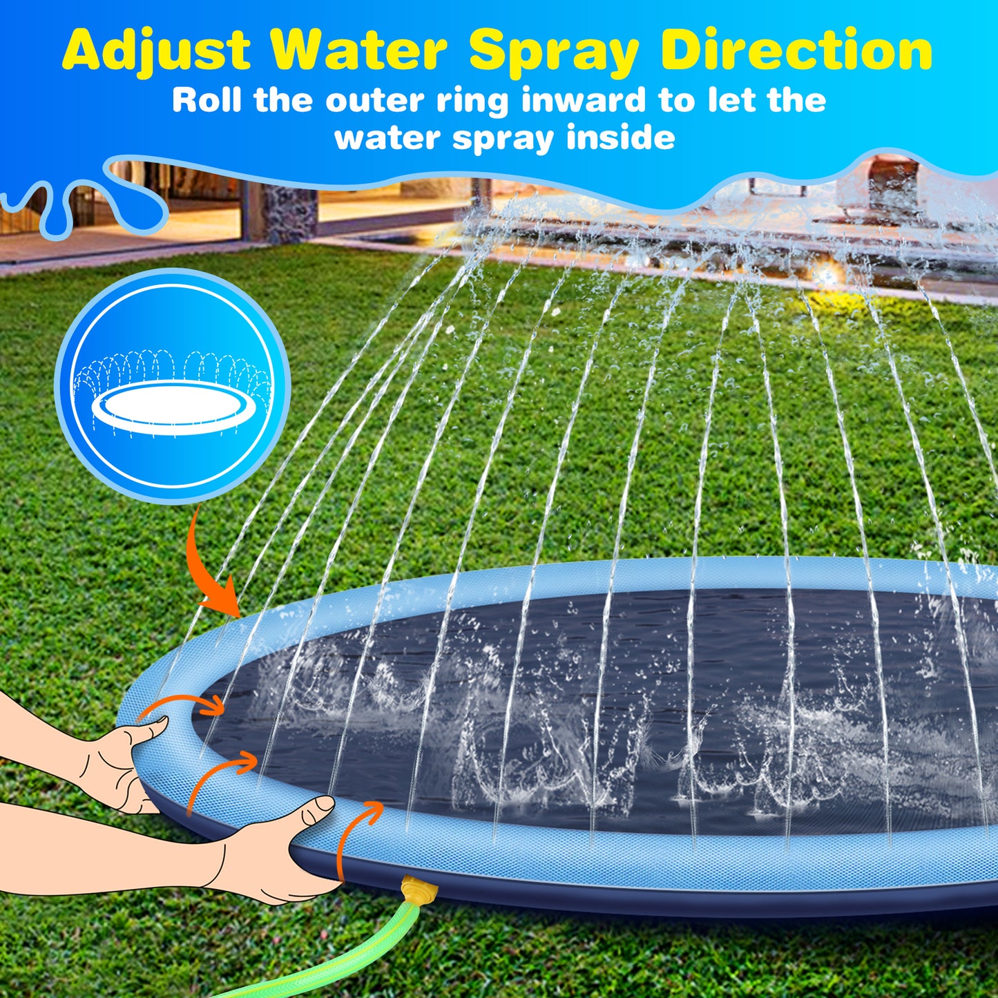 Jecoo Splash Pad for Kids and Dog, Non Slip Thicken Sprinkler Dog Pool Summer Outdoor Water Toys for Backyard