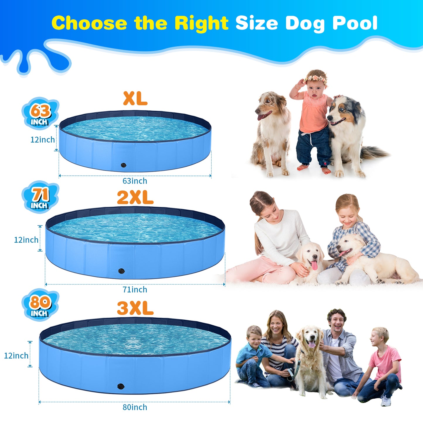 Jecoo Dog Pool for Large Dogs Foldable Kiddie Pool Hard Plastic