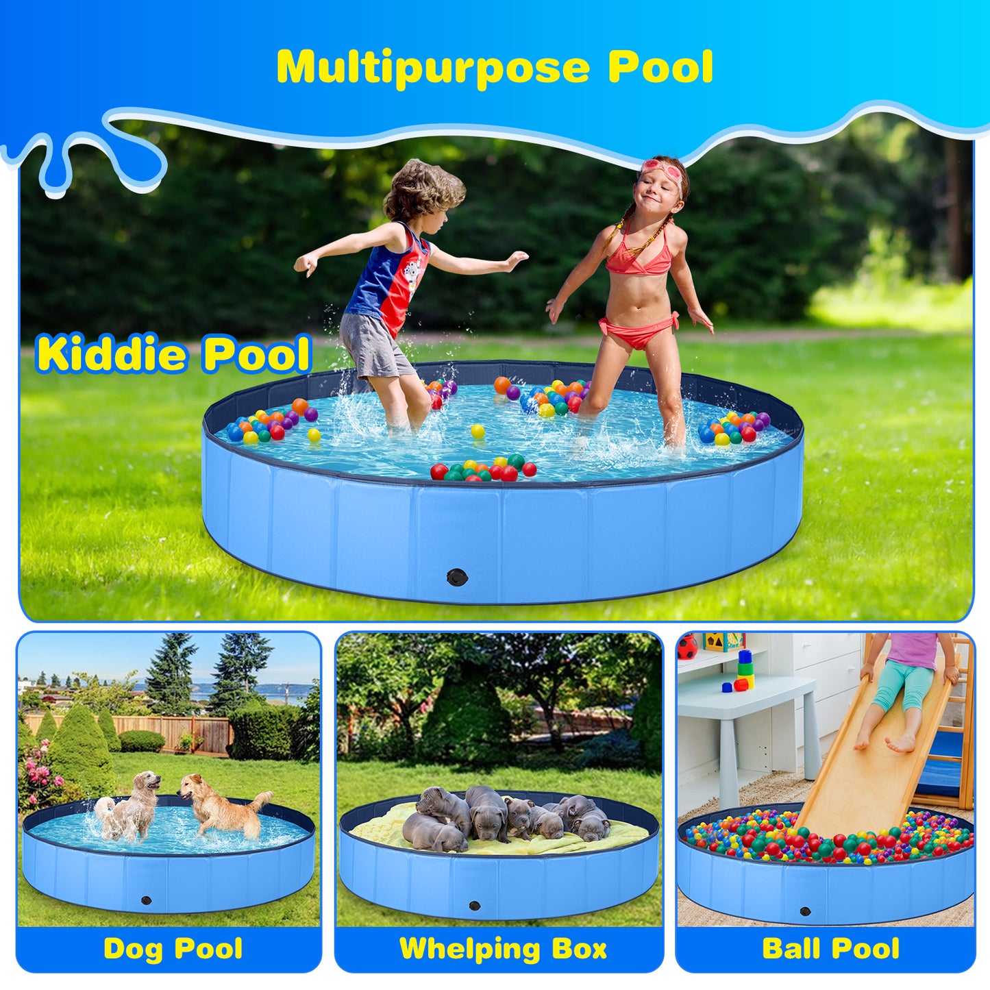 Jecoo Dog Pool for Large Dogs Foldable Kiddie Pool Hard Plastic