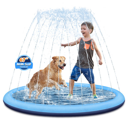 Jecoo Splash Pad for Kids and Dog, Non Slip Thicken Sprinkler Dog Pool Summer Outdoor Water Toys for Backyard