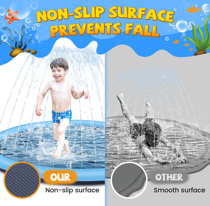 Jecoo Splash Pad for Kids and Dog, Non Slip Thicken Sprinkler Dog Pool Summer Outdoor Water Toys for Backyard