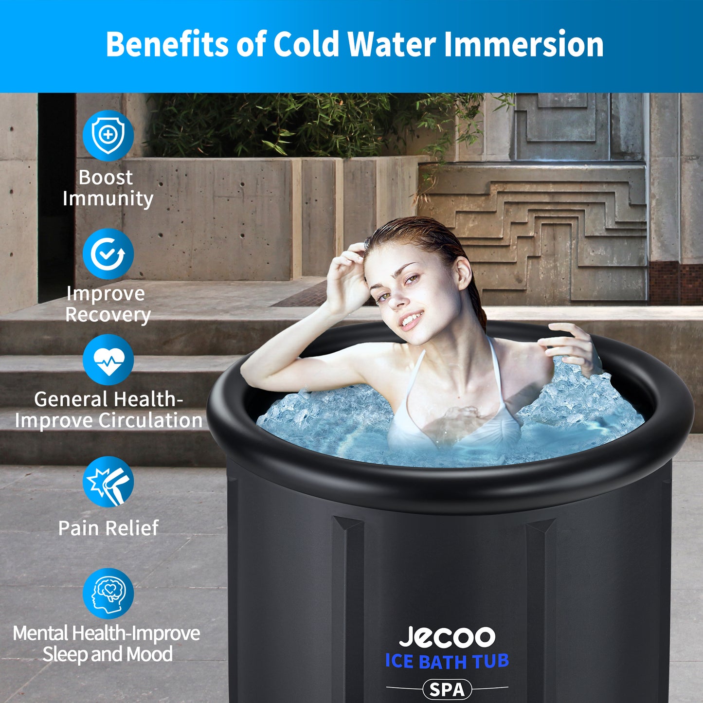 Jecoo Ice Bath Tub for Athletes, Heavy Duty Cold Plunge Tub Portable Cold Plunge for Adults Ice Baths Cold Water Therapy for Recovery at Home, Gyms, Indoor Outdoor