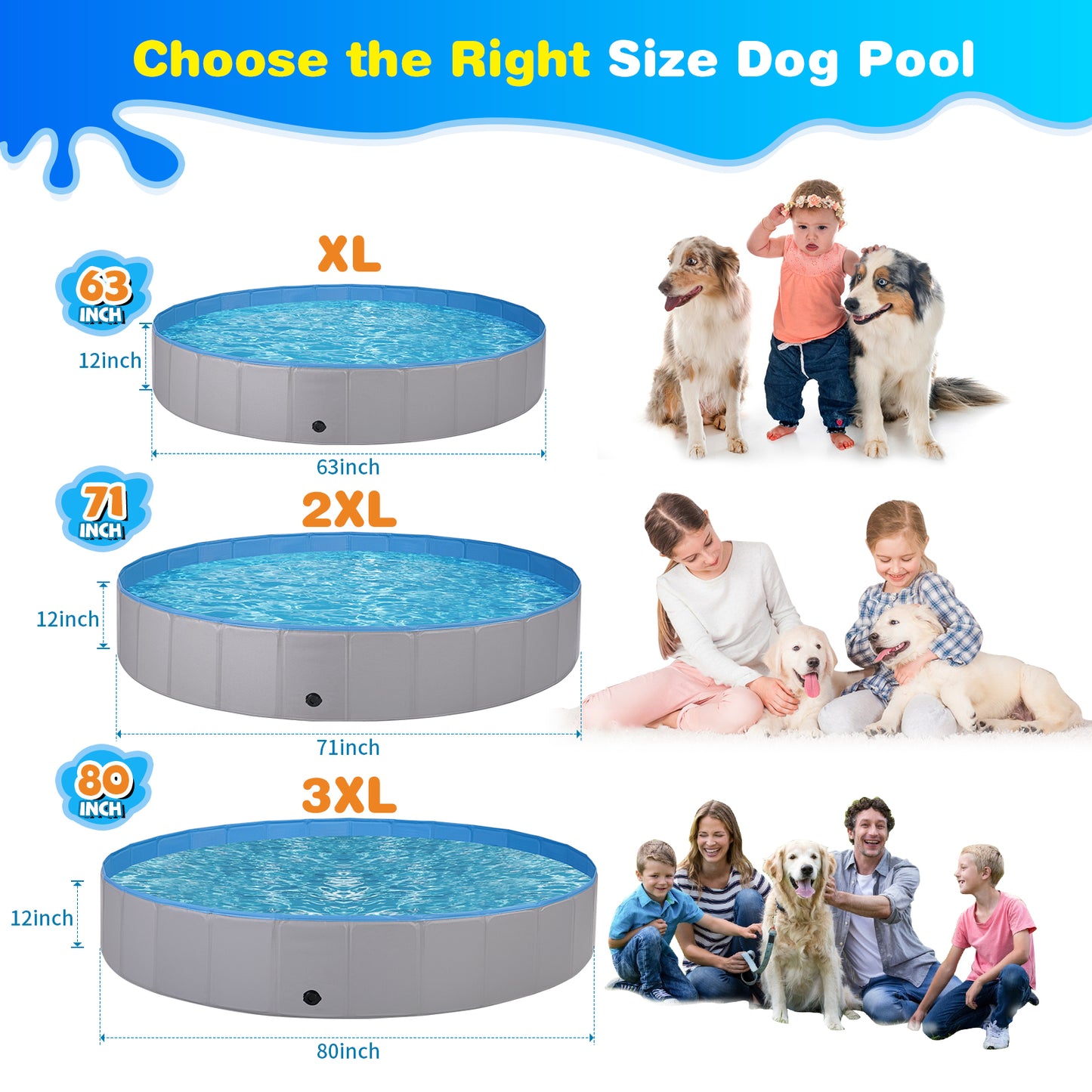 Jecoo Dog Pool for Large Dogs Foldable Kiddie Pool Hard Plastic