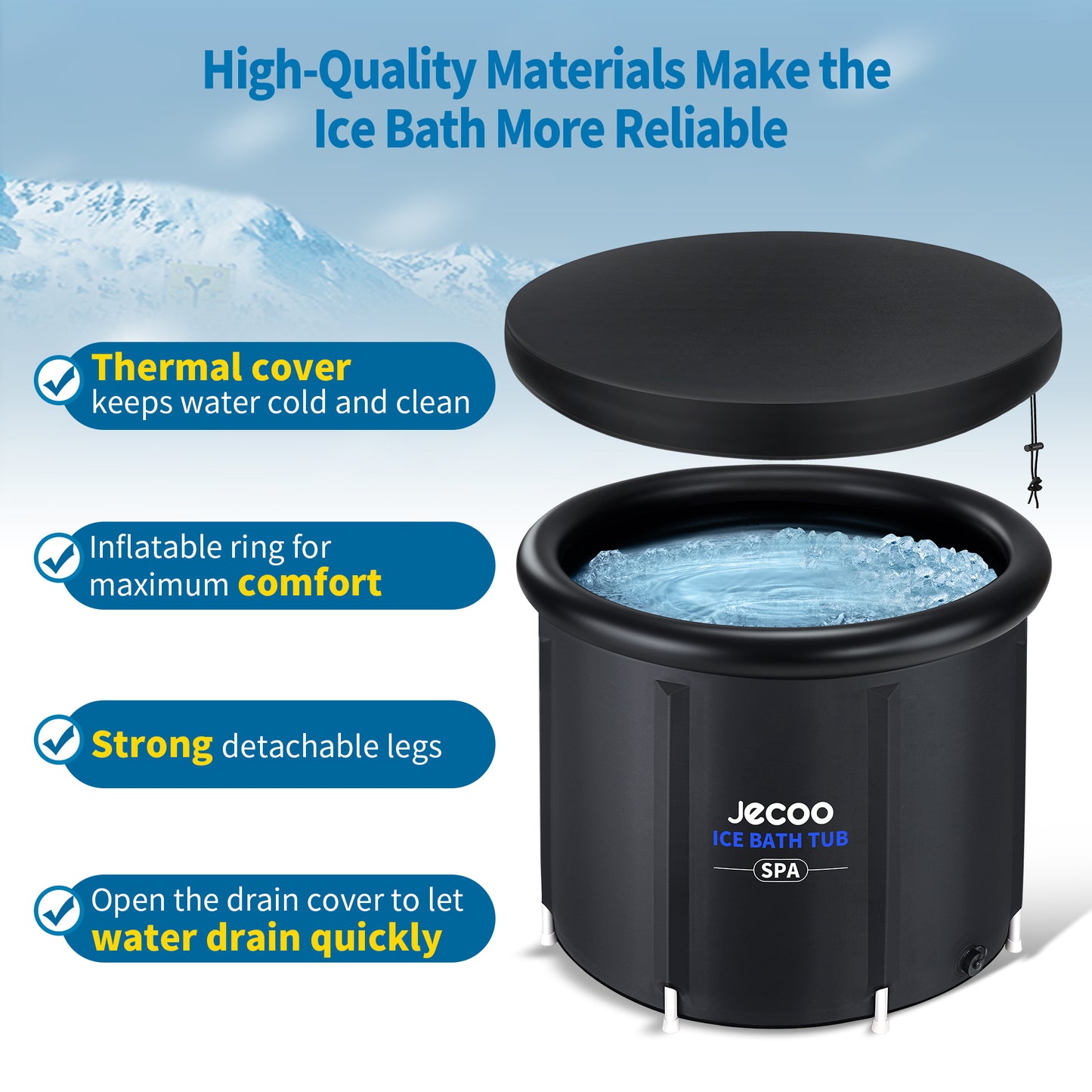 Jecoo Ice Bath Tub for Athletes, Heavy Duty Cold Plunge Tub Portable Cold Plunge for Adults Ice Baths Cold Water Therapy for Recovery at Home, Gyms, Indoor Outdoor