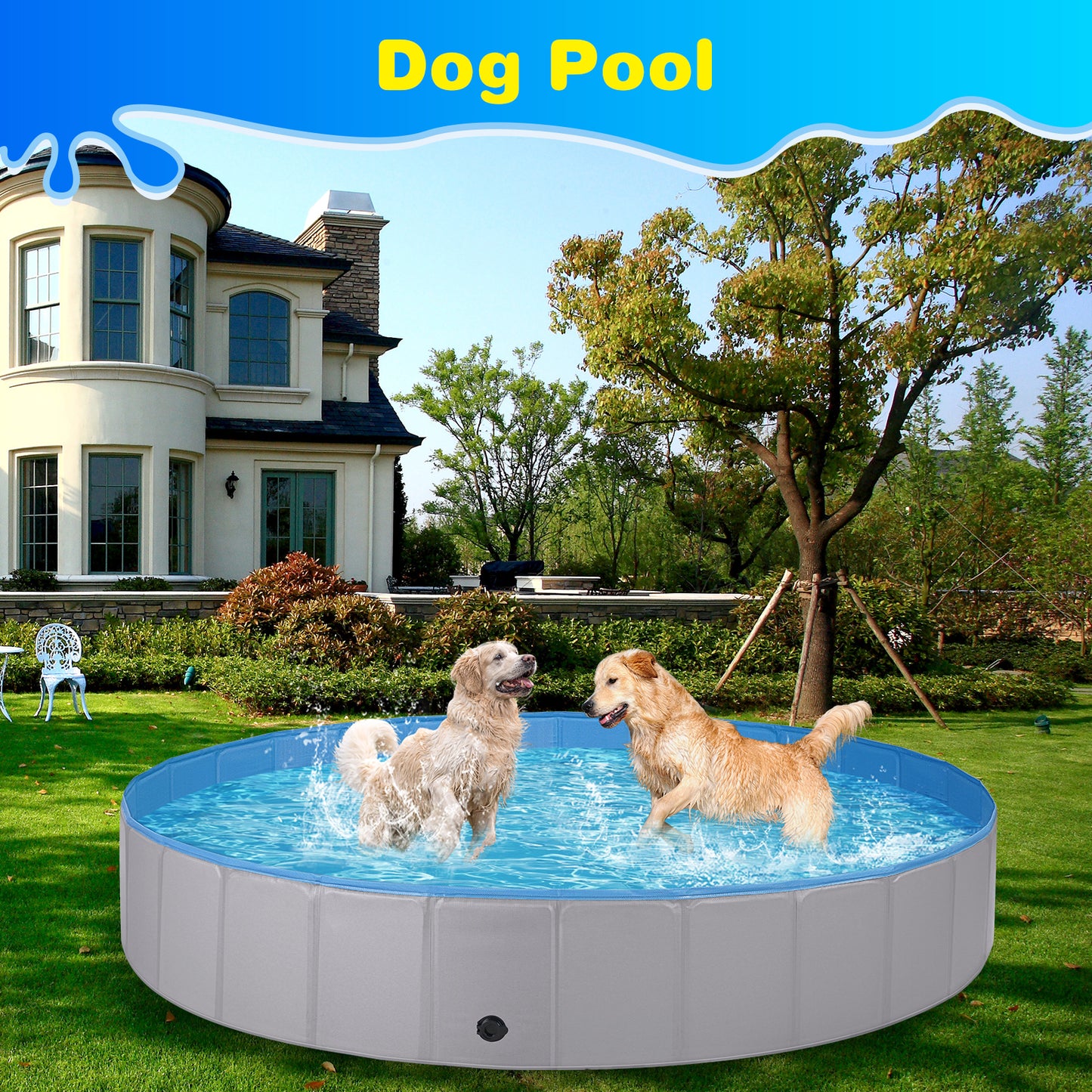 Jecoo Dog Pool for Large Dogs Foldable Kiddie Pool Hard Plastic