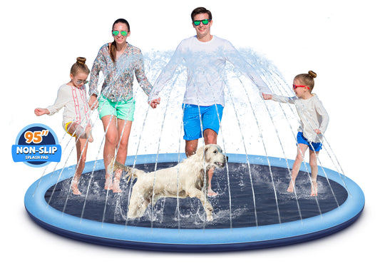 Jecoo Splash Pad for Kids and Dog, Non Slip Thicken Sprinkler Dog Pool Summer Outdoor Water Toys for Backyard